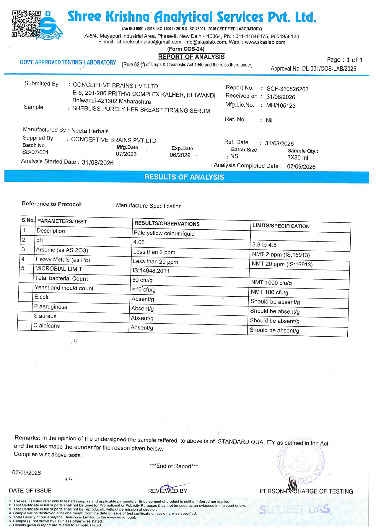 BT laboratory test report