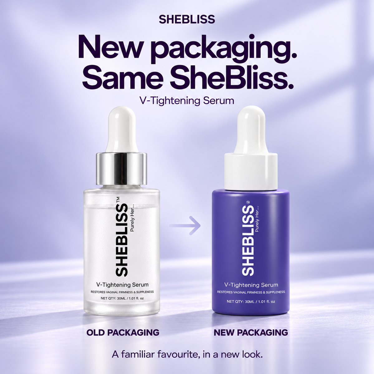 SheBliss VT old and new packaging. New packaging. Same SheBliss.